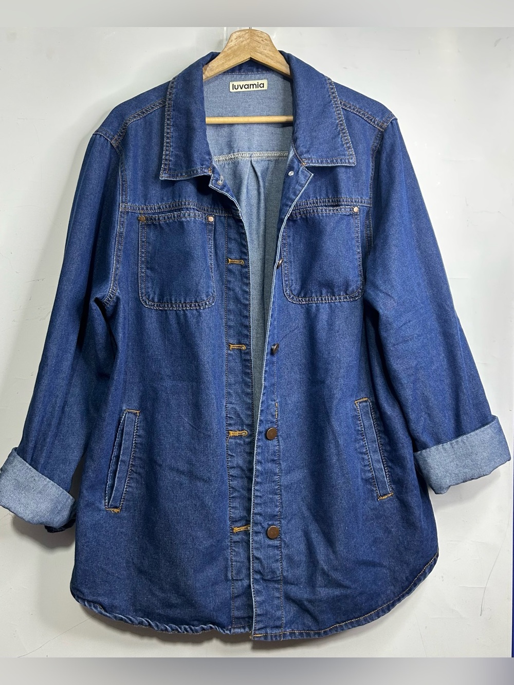 Luvamia Denim Button Front Shirt Shacket XL